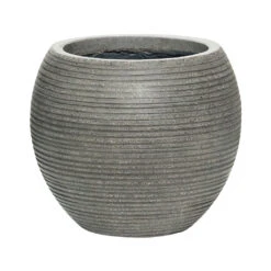 Abby Ball Plant Pot - Ridged Dark Grey