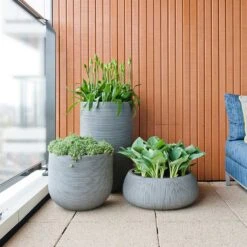 Cody Plant Pot - Ridged Dark Grey -Indoor Plants Cody Eileen Planters Ridged Cement