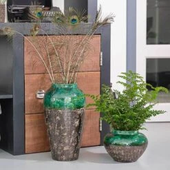 Lindy Bottle Plant Vase - Black Green -Indoor Plants Lindy Bottle Plant Vase Jar Black Green LS2