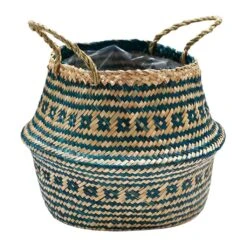 Seagrass Tribal Basket - Teal Lined -Indoor Plants Seagrass Tribal Basket Teal Lined 35x30cm