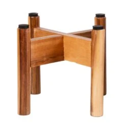 Vigo Plant Pot With Wooden Stand - Concrete Grey -Indoor Plants Vigo Plant Pot with Wooden Stand Concrete Grey 19x29cm Stand