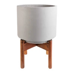Vigo Plant Pot With Wooden Stand - Concrete Grey -Indoor Plants Vigo Plant Pot with Wooden Stand Concrete Grey 24x33cm 4