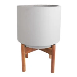 Vigo Plant Pot With Wooden Stand - Concrete Grey -Indoor Plants Vigo Plant Pot with Wooden Stand Concrete Grey 28x37cm 2
